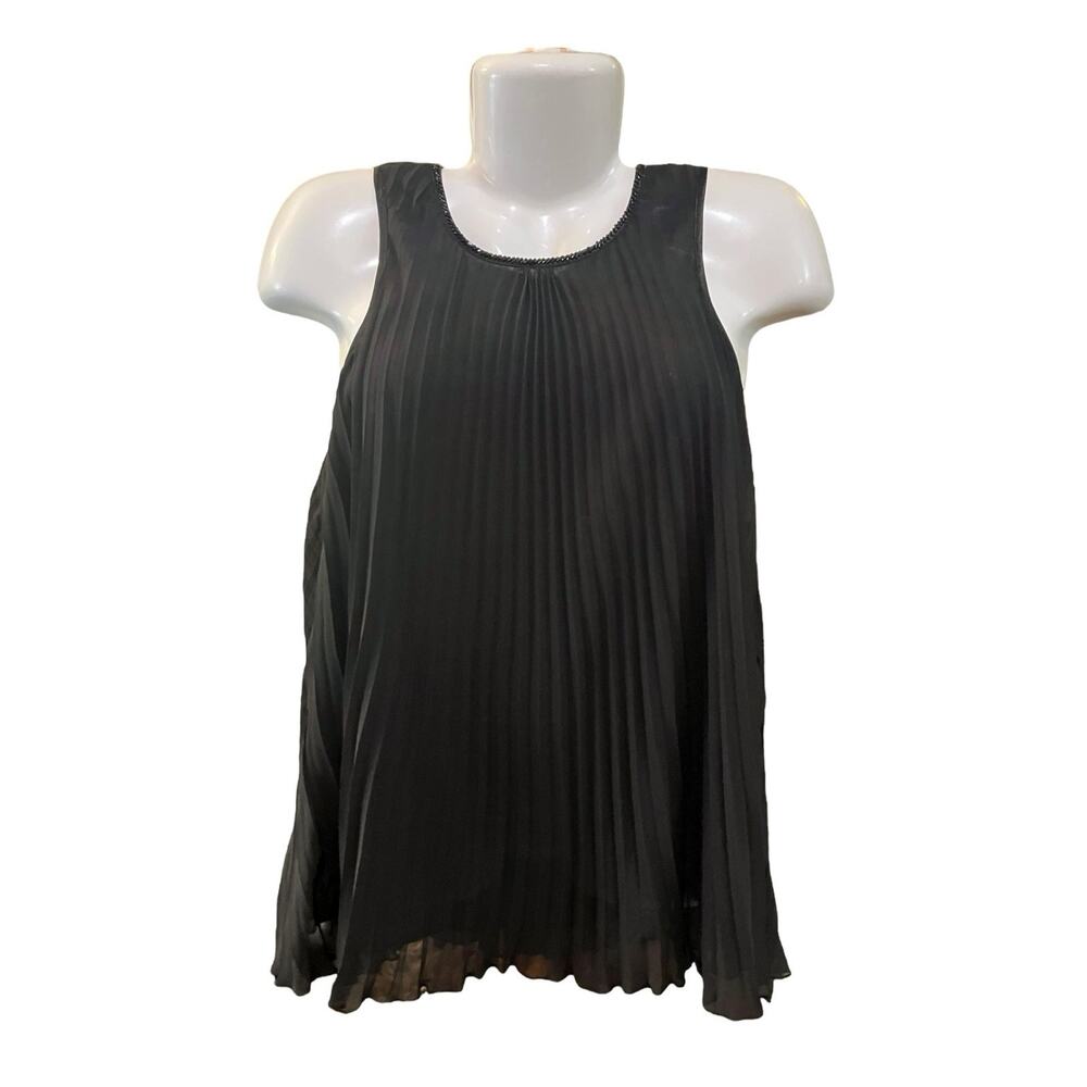 Coldwater Creek Women's Black Beaded Neck Pleated Layered Blouse | Size PS (6-8)